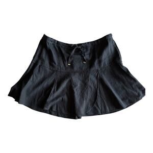 White House Black Market Black Linen A-Line Mini Skirt Pull-On Size 8
